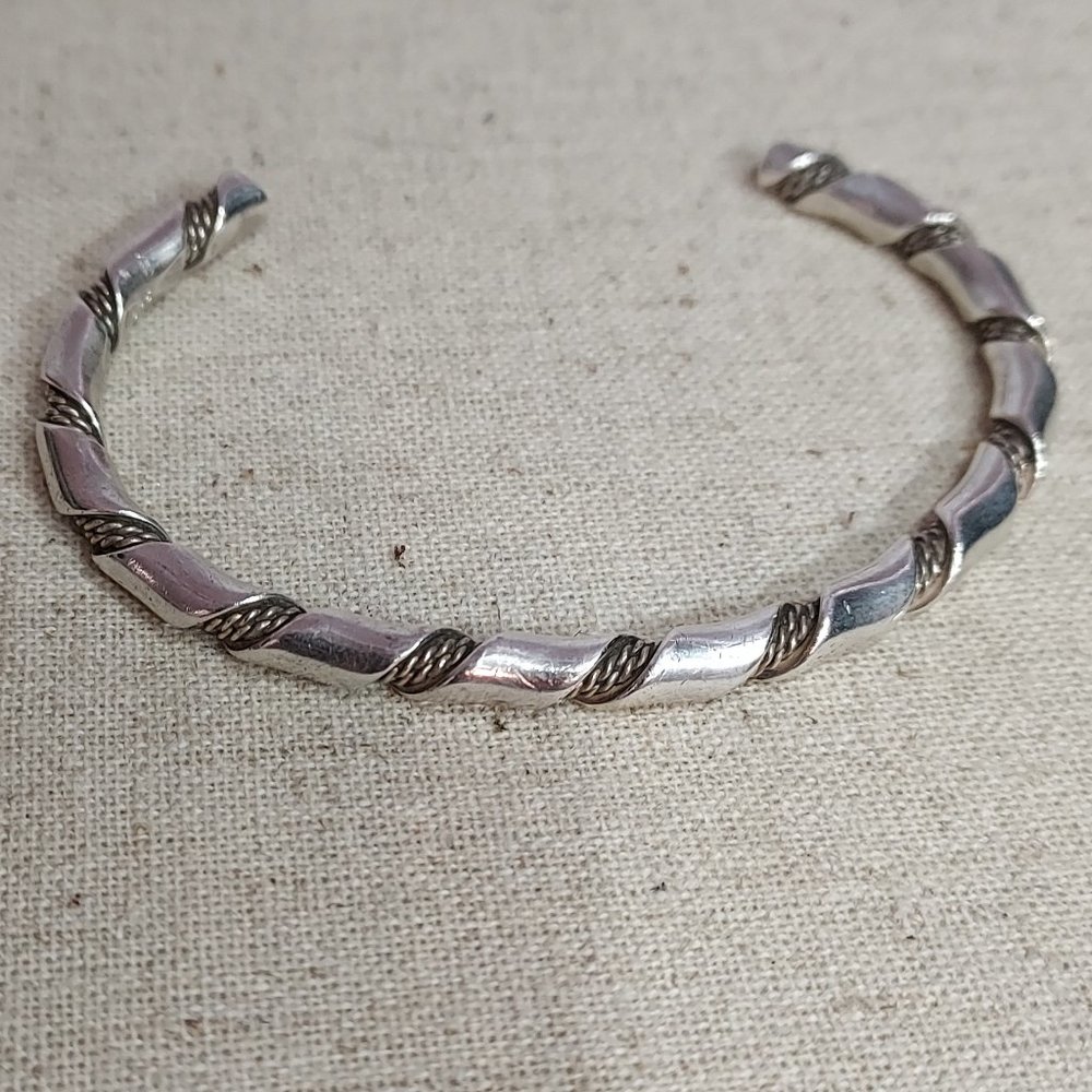 Sterling Silver .925 Double Twisted Cuff Bracelet Heavy Like New